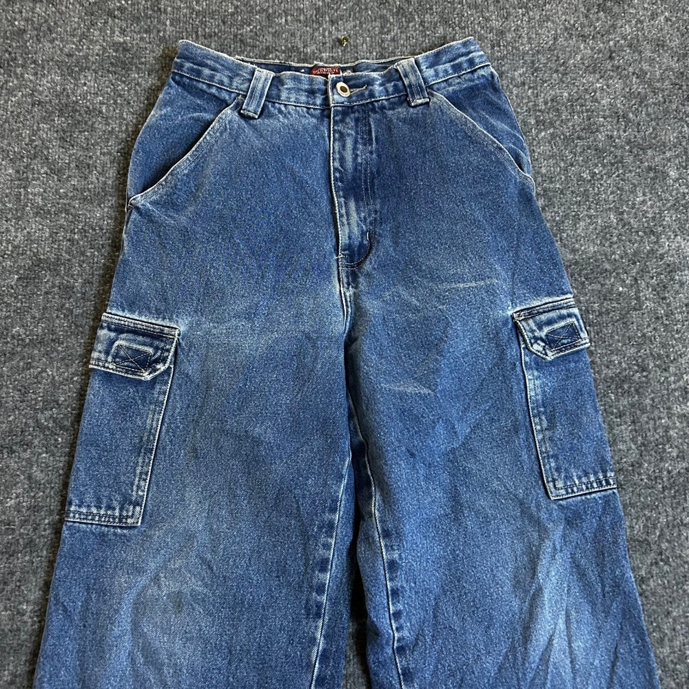 Graphite Cargo Jeans Boys Size 16 Blue Wide Leg Cotton Baggy Skater Y2K Utility